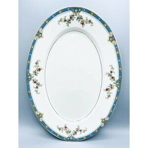 Royal Ivory KPM Chesly Platter 15” Blue Floral Gold Trim Czech Germany Serving